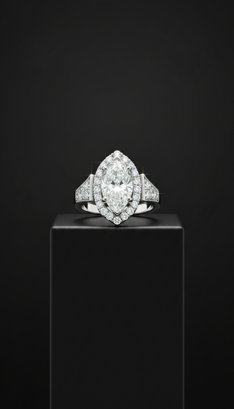 Bague statement or blanc et diamant de laboratoire