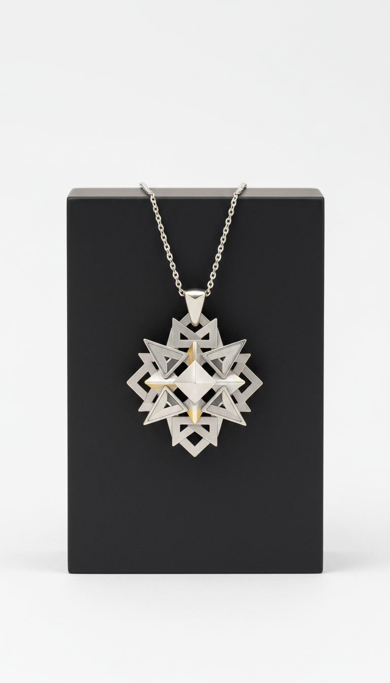 Collier pendentif géométrique platine