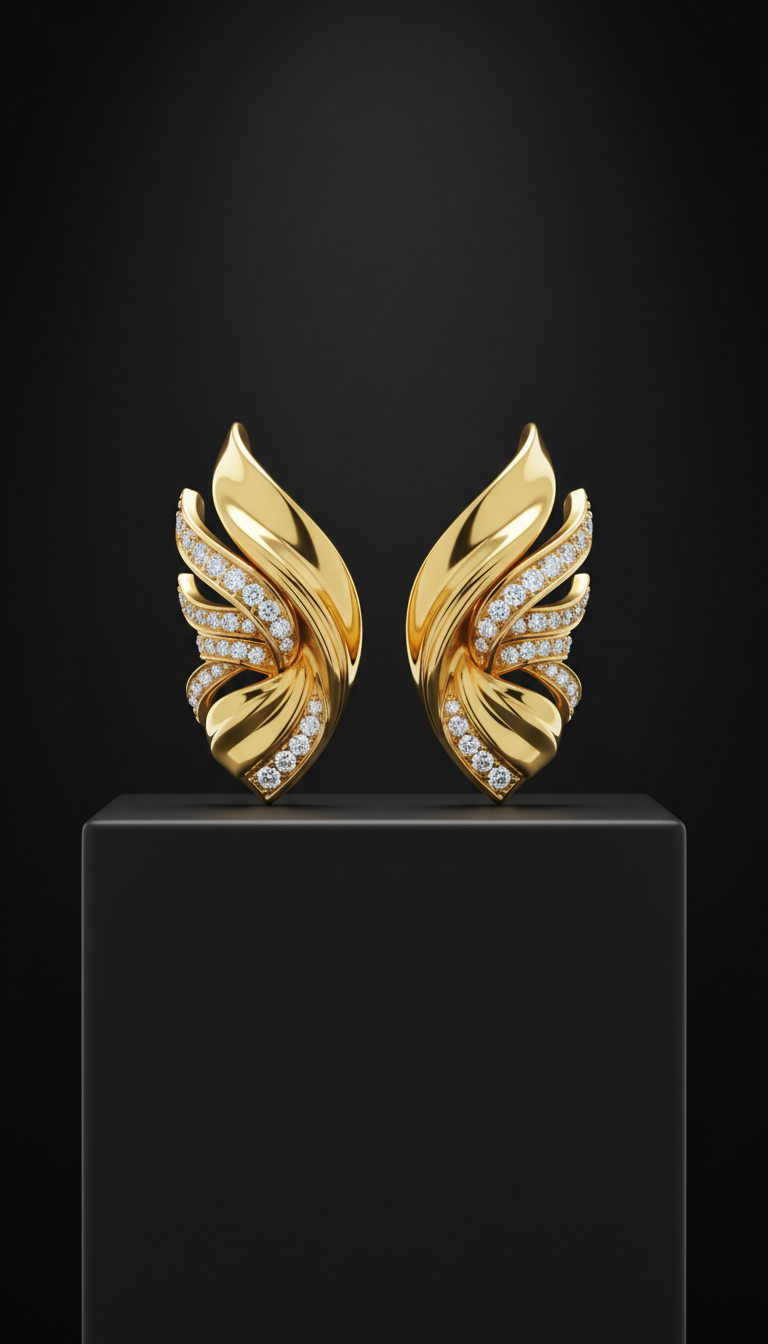 Boucles d’oreilles or jaune sculptural et diamants de laboratoire