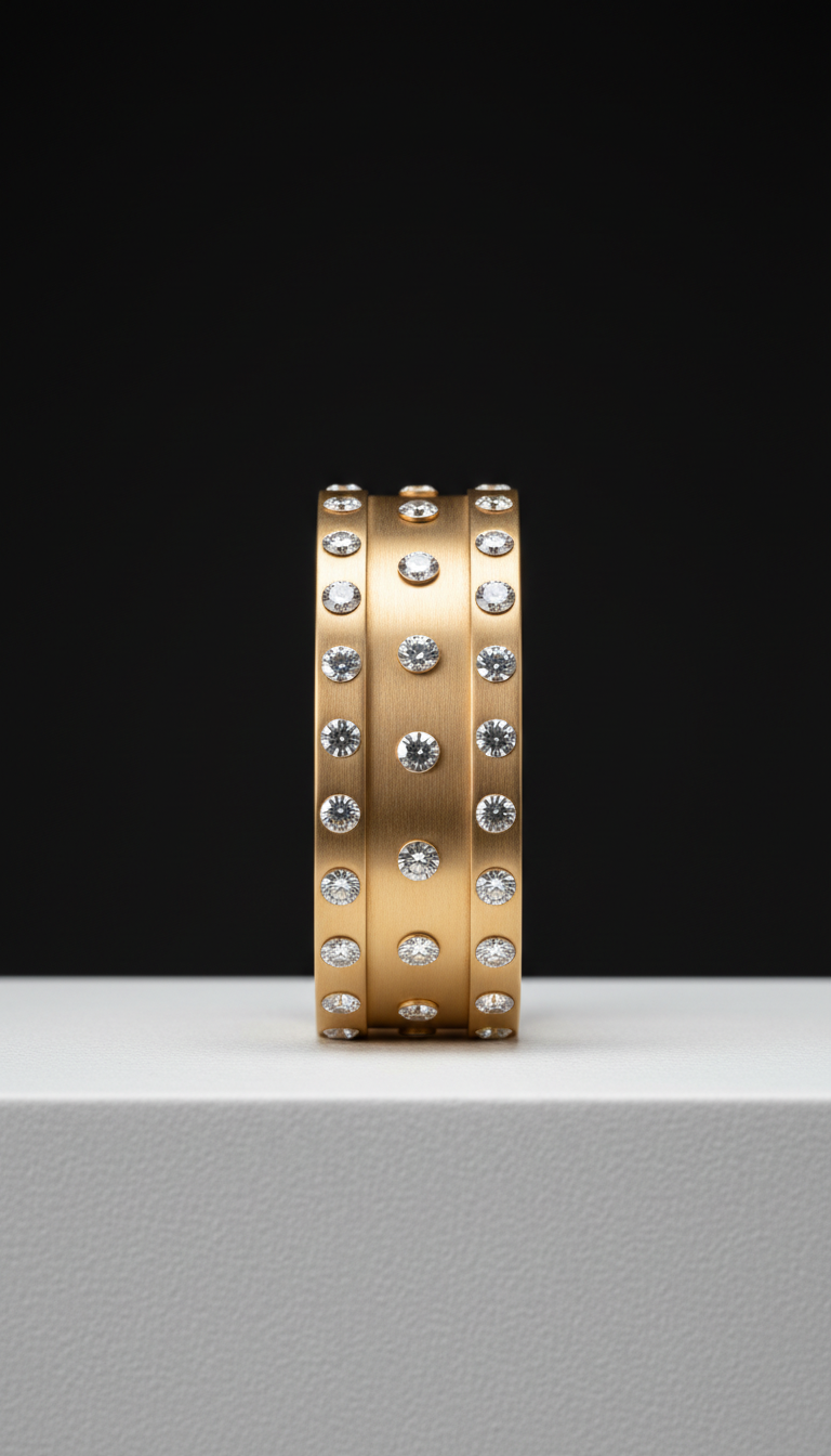 Bracelet manchette or mat architectural et diamants de laboratoire